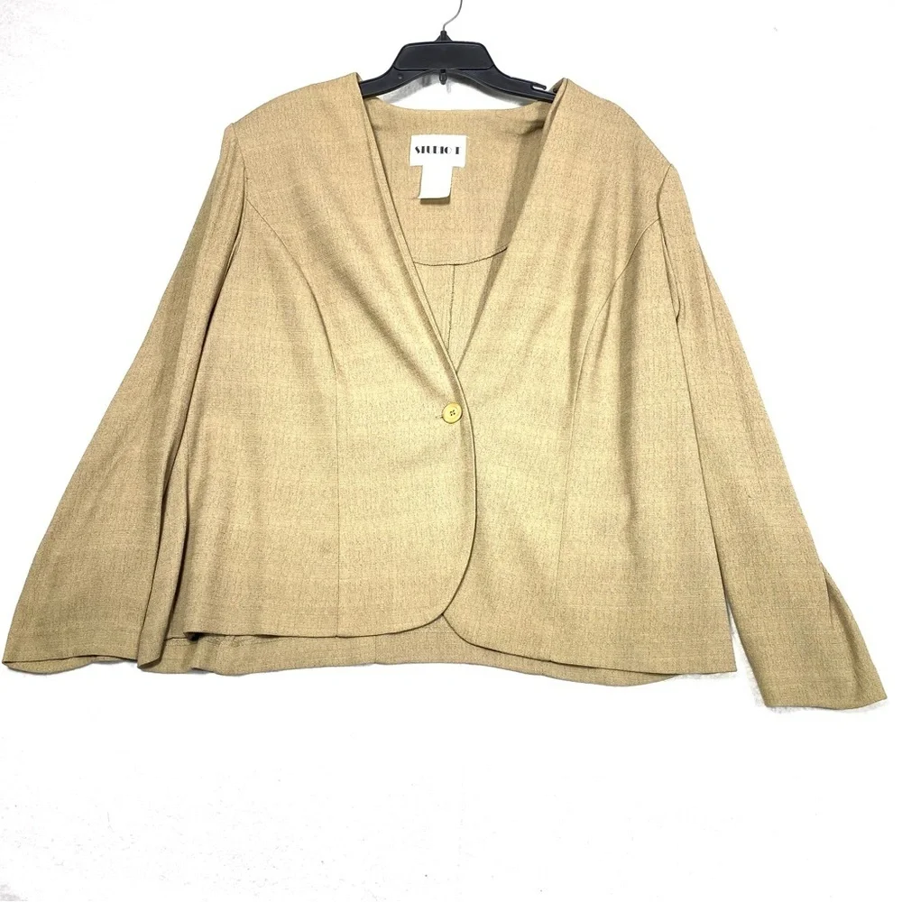VINTAGE Studio I Single Button Blazer Women's 20W Tan Collarless Business USA